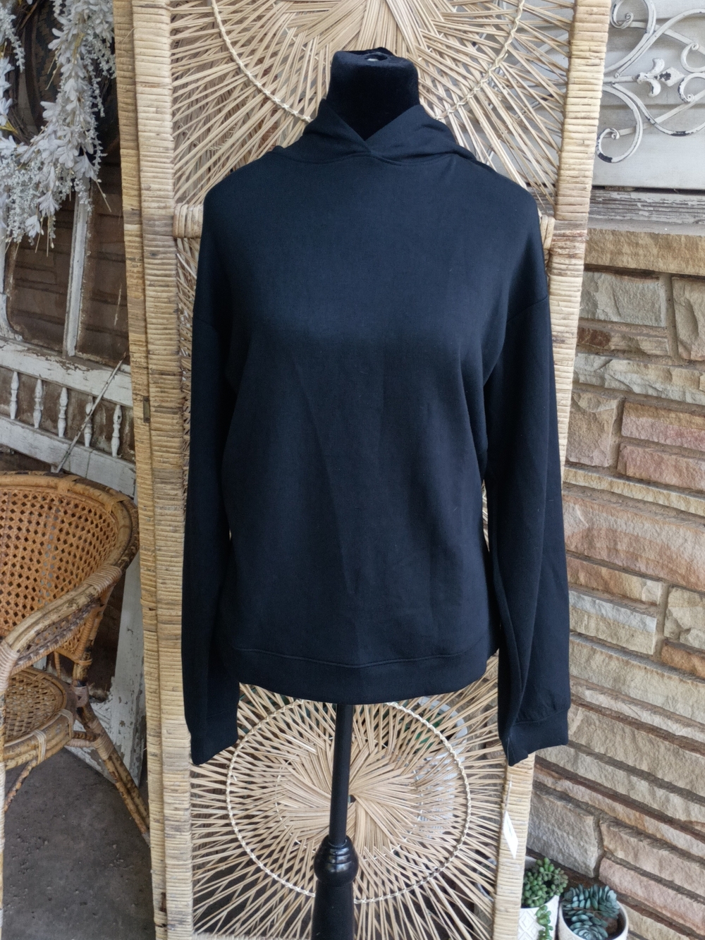 NWT Softies Nordstrom Black Women's Scoop-Neck Hooded Sweater_S